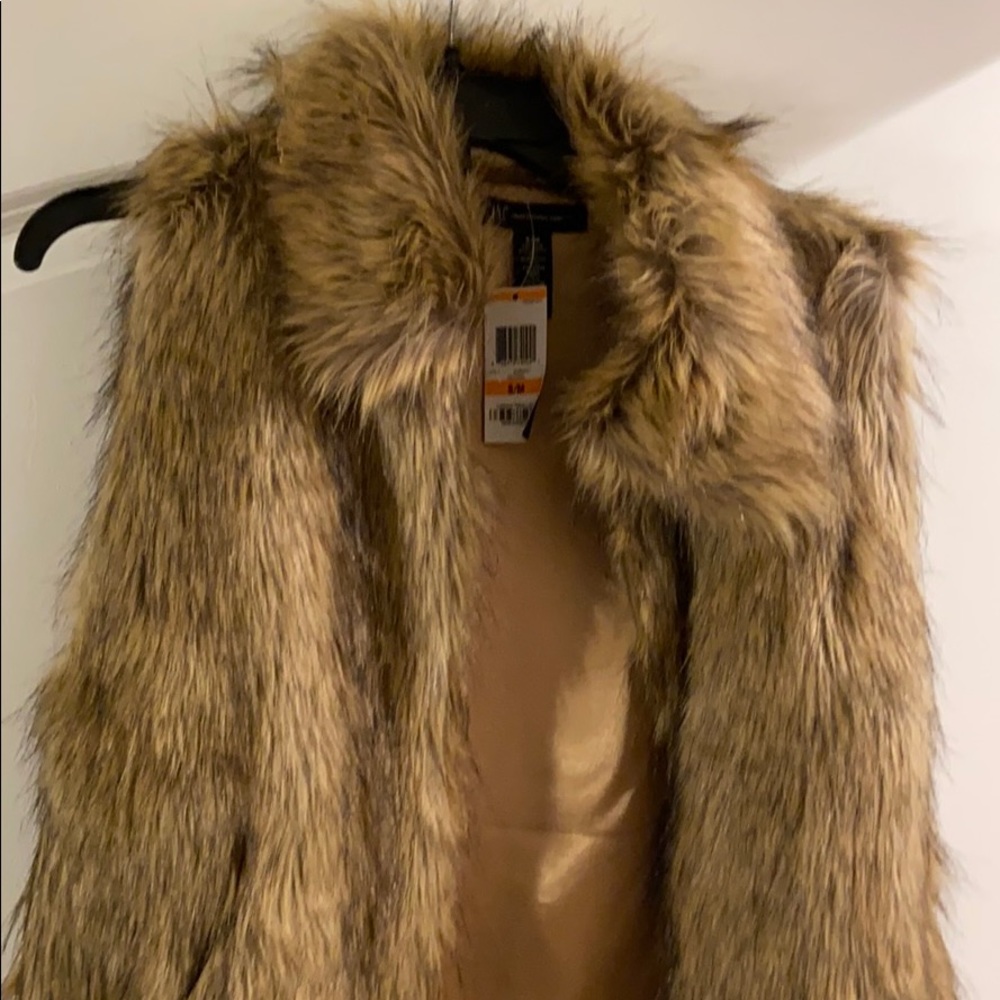 INC Faux fur zip vest